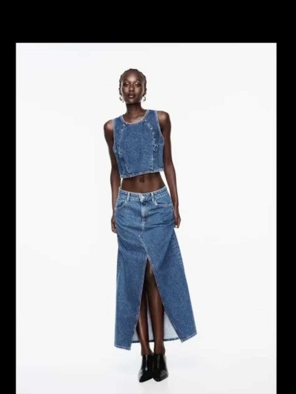 Zara  Z1975 EYELET LONG DENIM SKIRT sz L BNWT